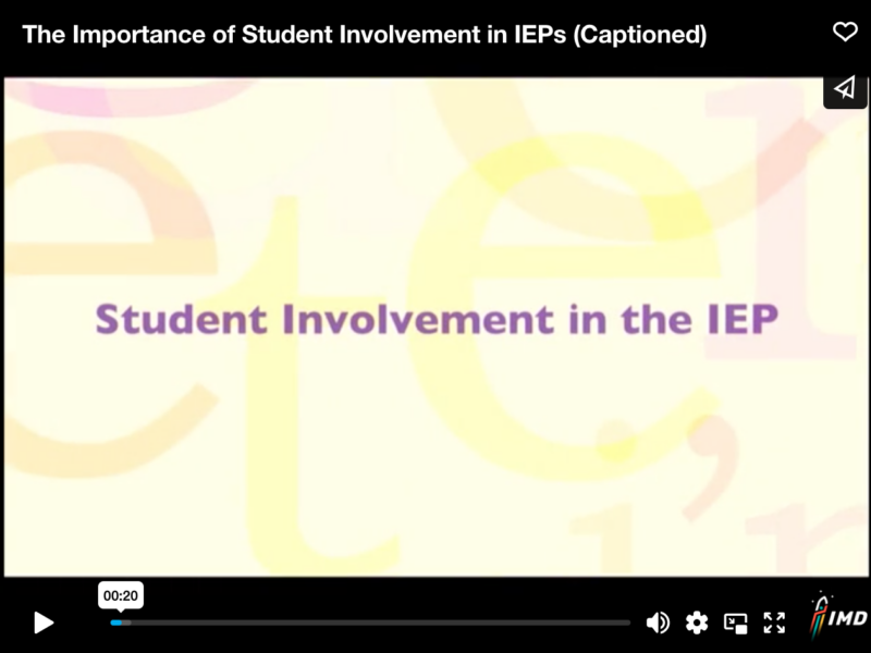 Screenshot of the video with title: Student Involvement in the IEP