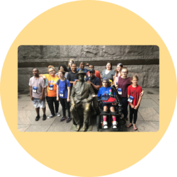 Group shot of Youth Leaders at the Franklin D Roosevelt monument in Washington DC.