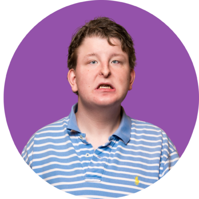 Headshot of Youth Leader, Alex Thurman with a purple background