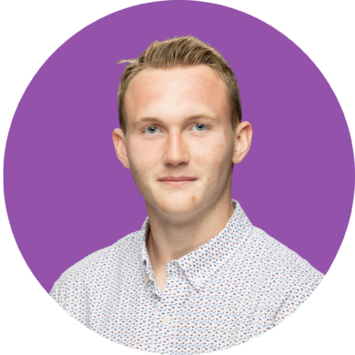Headshot of Youth Leader, Collin Spencer with a purple background